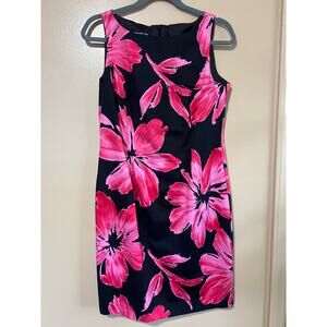 Jones New York Dress Black Pink Floral Sheath Dress Dry Clean EUC Size S